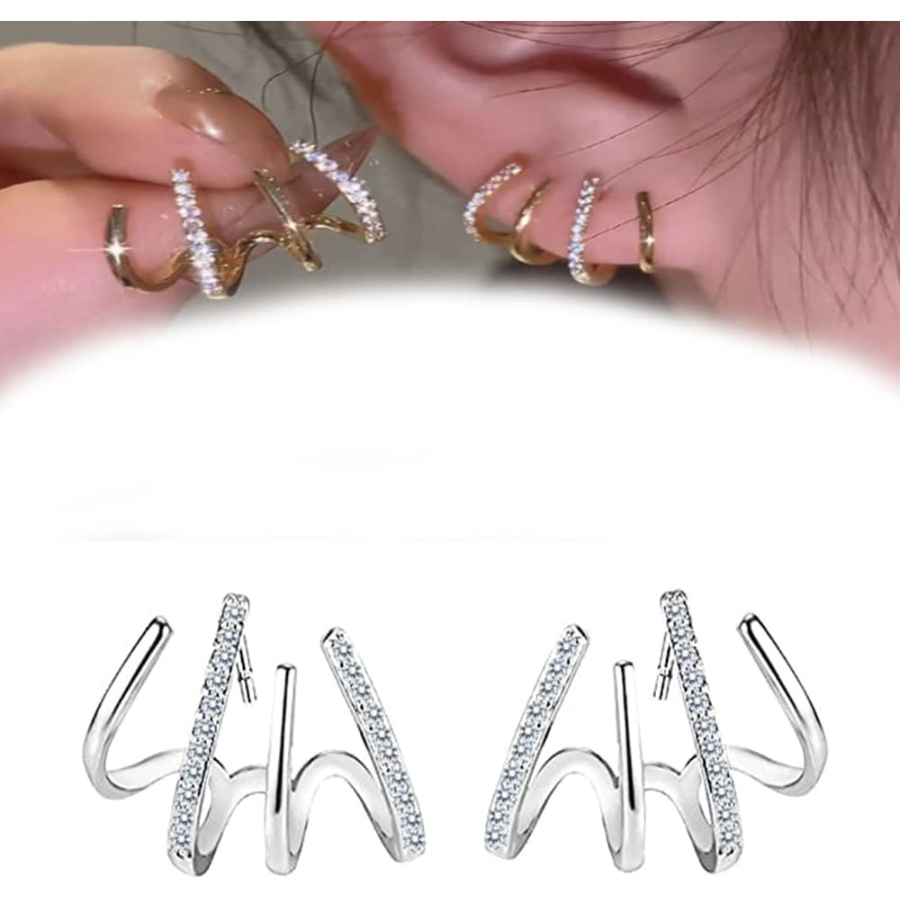 TFXNBKW - Manchettes de boucles d'oreilles en argent sterling 925 avec cristal CZ pour un look élégant