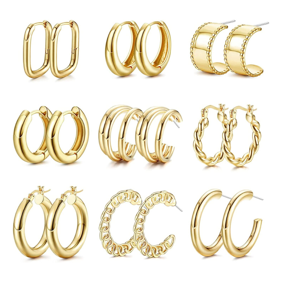 Boucles d\'oreilles créoles épaisses en or 14K plaqué pour les femmes et les filles - JeweBella