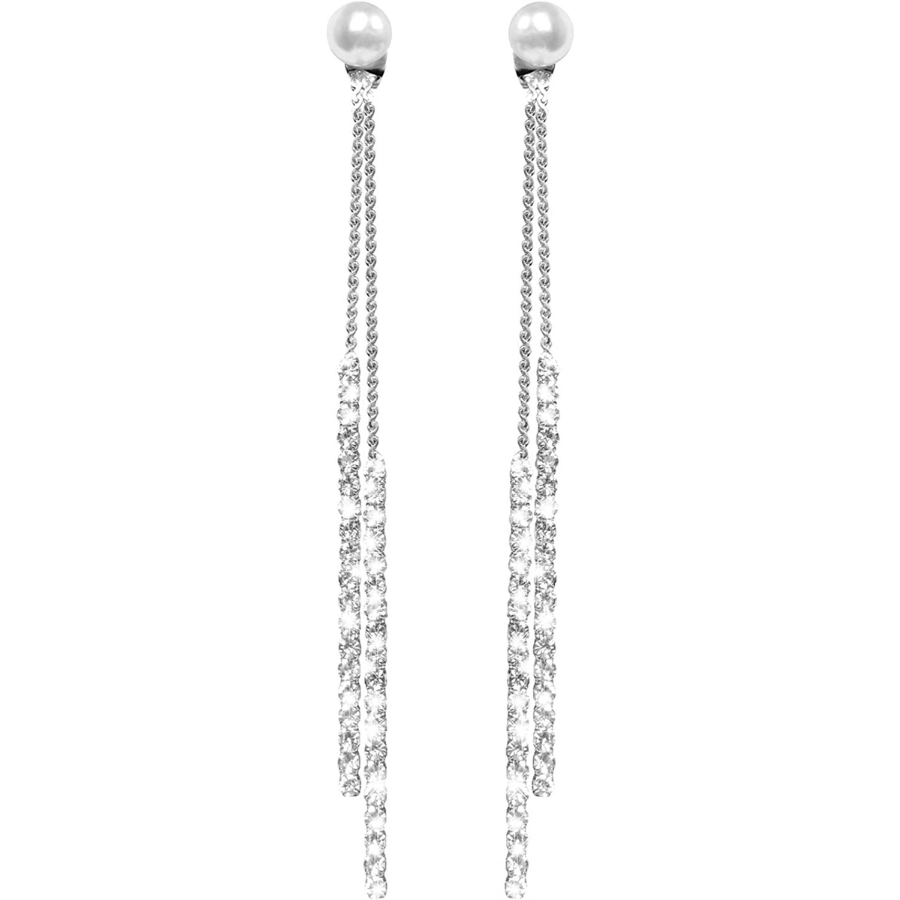 Fashion - Boucles d'oreilles à long pompon en cristal et perle pour un look élégant et tendance