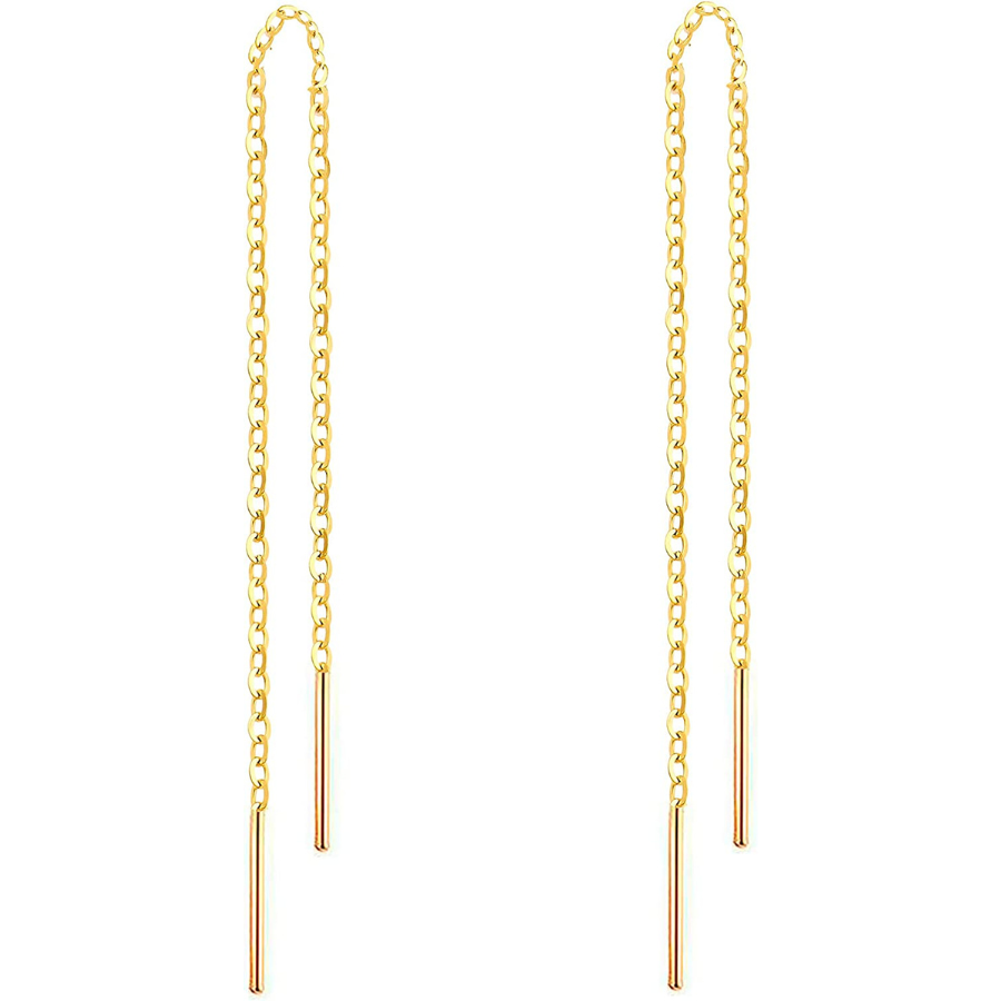 Boucles d'oreilles 14k en or pour femmes | Pendantes minimalistes et élégantes | Fil Drop longue chaîne