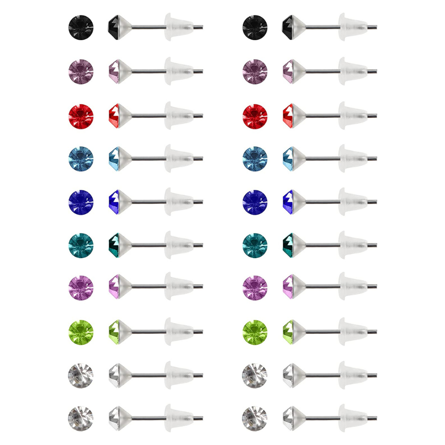 20 paires de boucles d'oreilles clou rondes en zirconium : une explosion de couleurs pour toutes les occasions