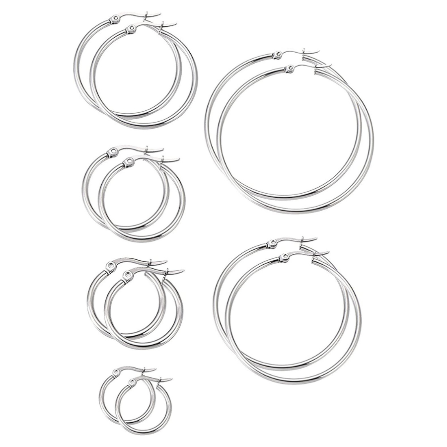 Lot de 6 paires de boucles d'oreilles anneaux en acier inoxydable pour une variété d'options de look