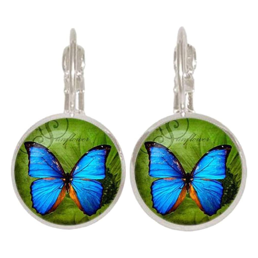Boucles d'oreilles rétro Ogquaton en cabochon de verre rond avec motif papillon : un accessoire élégant