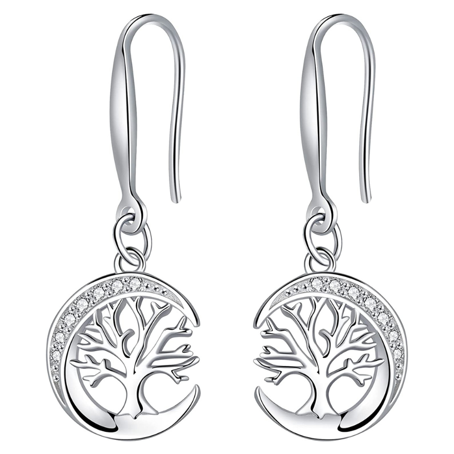Boucles d'oreilles pendantes en argent sterling 925 avec un design unique d'arbre de vie pour les femmes