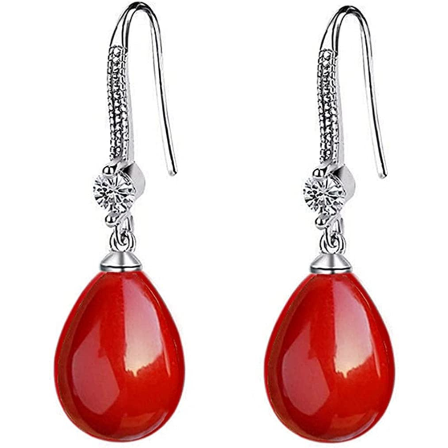 ANNAVA: Boucles d'oreilles pour Femme en Argent Sterling 925 et Perle en Forme de Goutte d'Eau Rouge