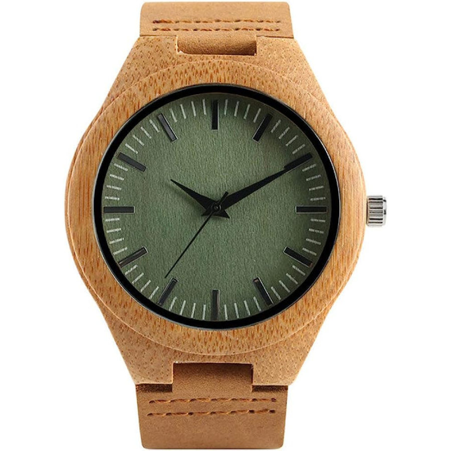 Montre en bois au cadran vert