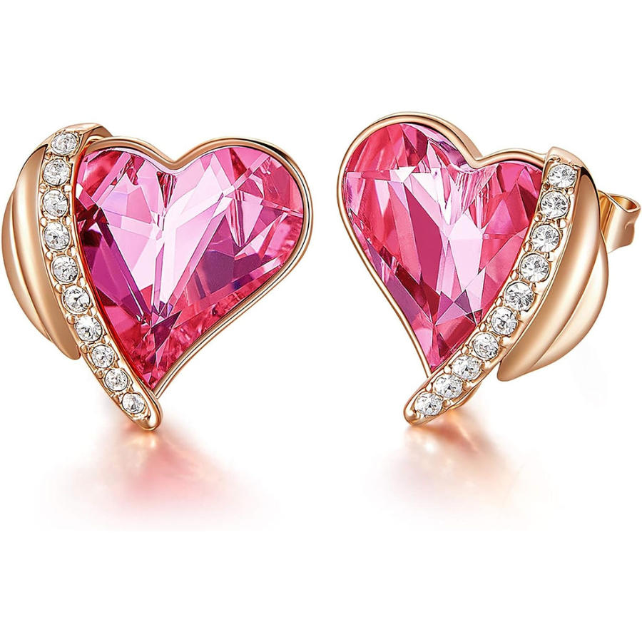 Boucles d'Oreilles en Or Rose Plaqué Coeur pour Femmes - Cadeau Parfait pour la Fête des Mères