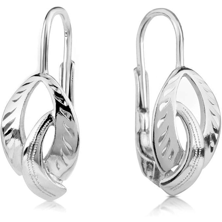 SILVEGO - Boucles d'Oreilles Femme - Forme Feuille en Argent 925/1000