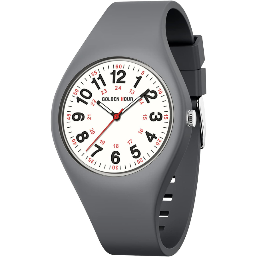 Montre Infirmière étanche CIVO - Cadran 12/24h, Trotteuse Rouge, Bracelet Silicone/acier, 38,5 Mm, Pour Professionnels De Santé, étudiants