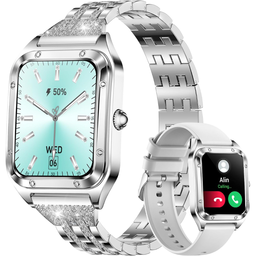 Montre Connectée LIGE pour Femme - Élégante Smartwatch Argent avec Appel Bluetooth, Suivi de Sommeil, Fréquence Cardiaque, SpO2, Calories | IP67, 21 Modes Sport | Compatible Android