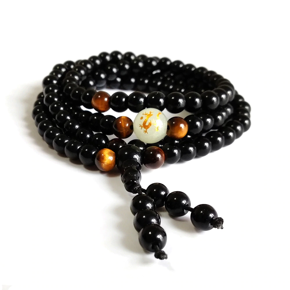 Noir Bouddha Mala Perles Bracelet