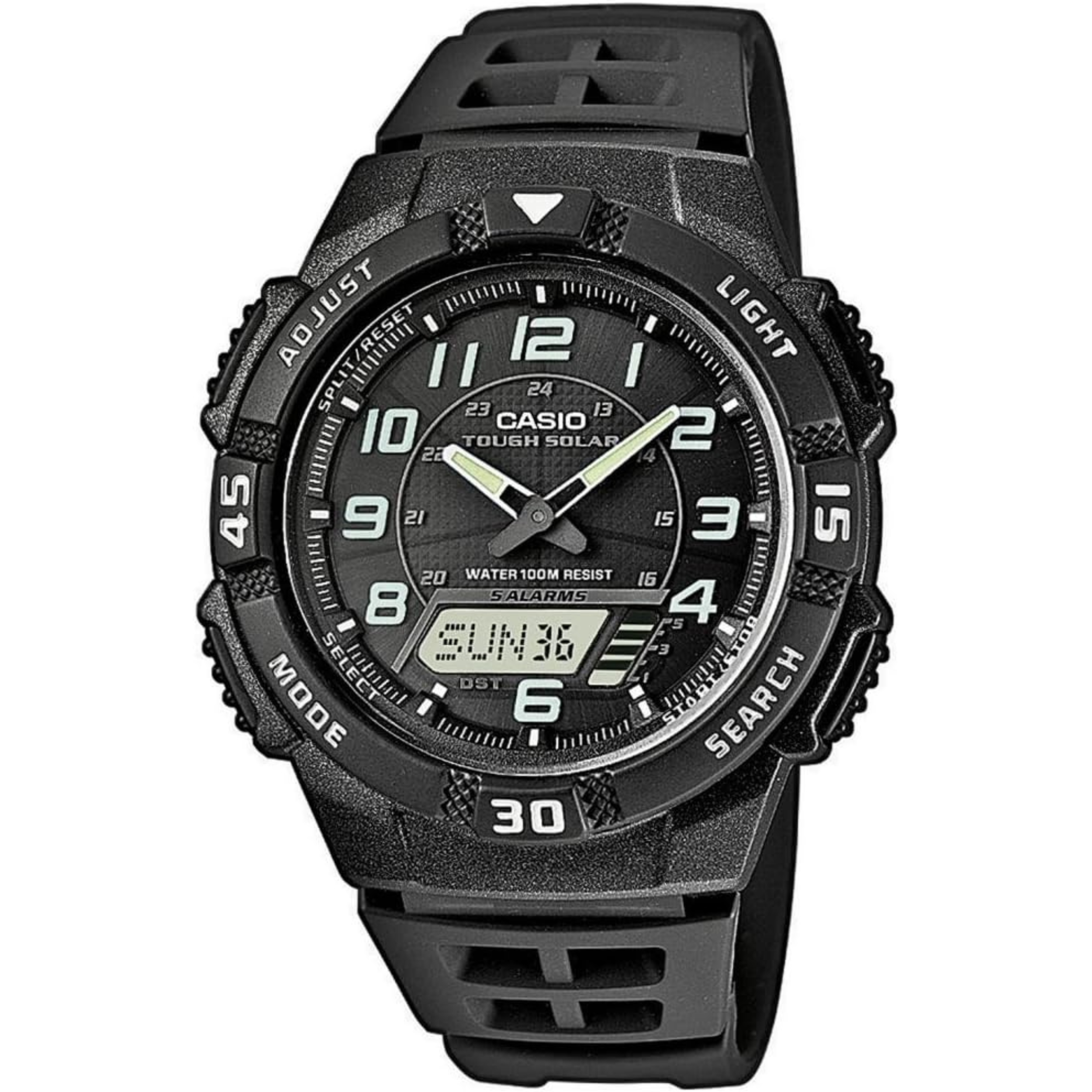 Montre solaire Casio AQ-S800W noire à affichage analogique et numérique