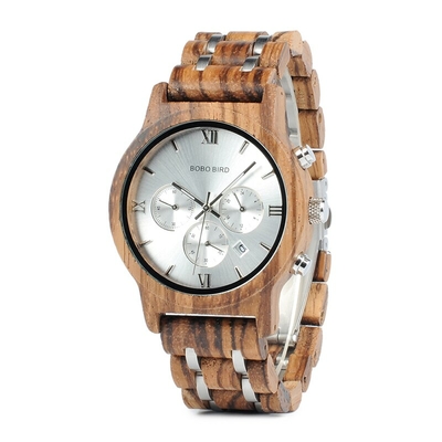 BoBo Bird Montre Homme : Modèle polyvalent en bois zebra naturel