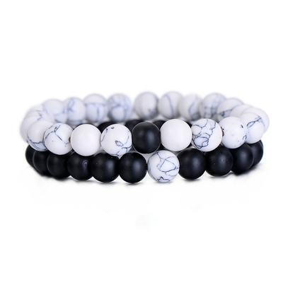 Bracelet Classique En Pierre Naturelle Blanc et Noir Yin Yang