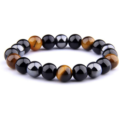Bracelet UEUC Triple Protection Oeil de Tigre : Perles d'Hématite et Obsidienne Noire