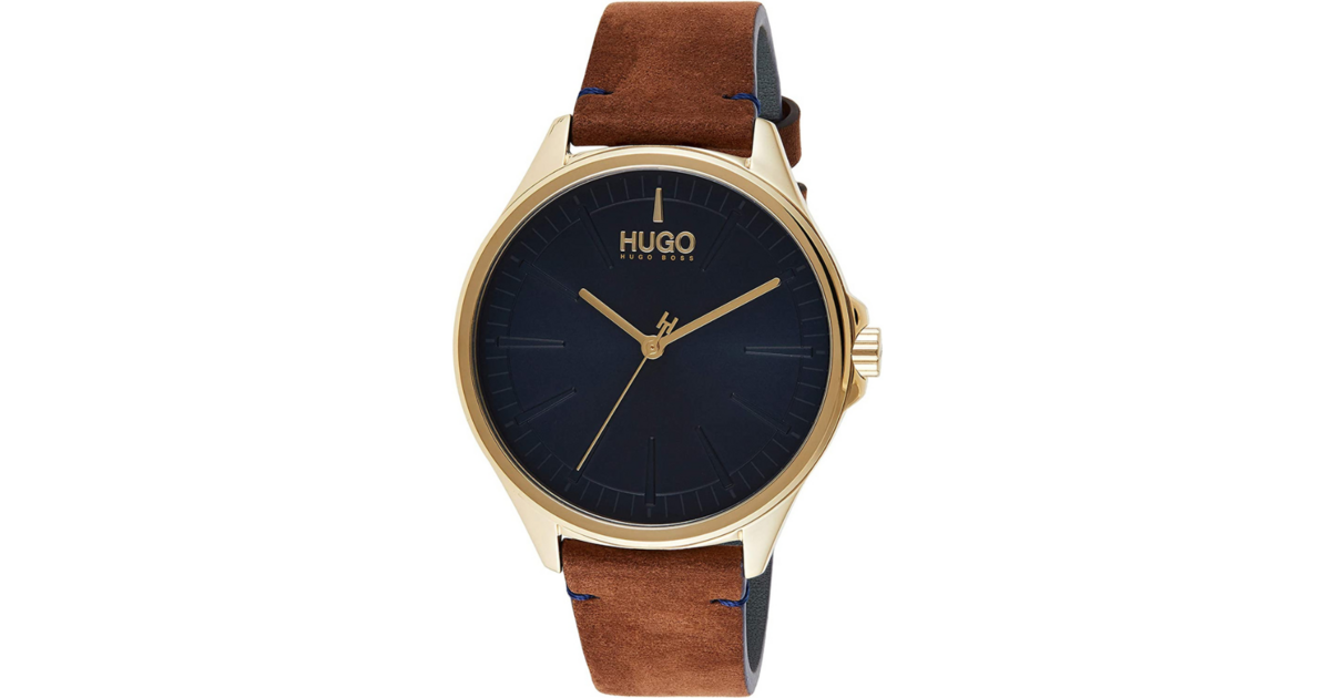 Bracelet Cuir Marron Montre Boss Rectangulaire Homme Montre Pour