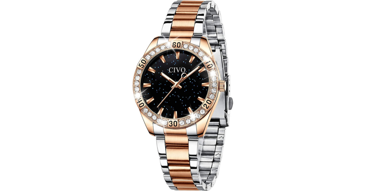 Montre Bracelet Femme Etanche 10 Atmosphères pour Plongée et Piscine avec Chronographe, Réveil, Minuteur, Double Fuseau Horaire, Calendrier, Rétroéclairage, Format 12 ou 24 Heures
