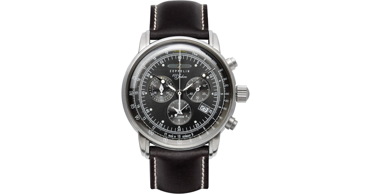Montre chronographe Zeppelin 7680-2 pour homme en cuir noir