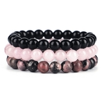 3-pi-ces-ensemble-8mm-noir-Onyx-Rhodonite-Rose-Quartzs-perl-poignet-hommes-femmes-bracelet-en