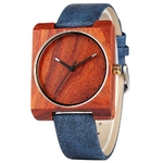 Hommes-femmes-Quartz-montre-en-bois-marron-affichage-analogique-avec-bracelet-en-cuir-bleu-Reloj-Para