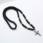Chapelet-en-pierre-de-cornaline-noire-pour-hommes-collier-de-perles-croix-CRUCIFIX-bijoux-gothiques-masculins