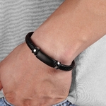 Bracelet en cuir tissé et acier inoxydable pour homme combinaison de 3 couleurs