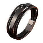 Bracelet magnétique tressé en cuir véritable pour homme accessoires en acier inoxydable