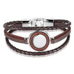 Bracelet en cuir noir/marron multicouche avec motif de pierre de bois