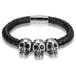 Bracelet en cuir véritable pour femme tête de mort boucle magnétique en acier inoxydable