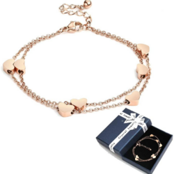 Crazy-M Bracelet en Or Rose Coeur Dames Bracelet en Couches avec pendentifs cœur Double Bracelet en chaîne pour Les Femmes Bracelet Love Bracelet en Acier Inoxydable en Titane