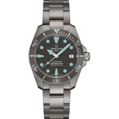 Montre Certina DS Action en acier avec lunette de plongée et cadran sportif noir