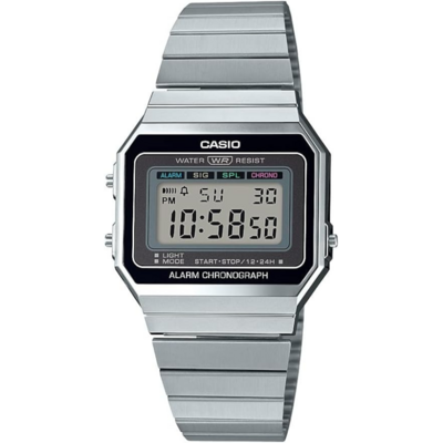 Casio A700W montre digitale rétro argentée au bracelet métallique