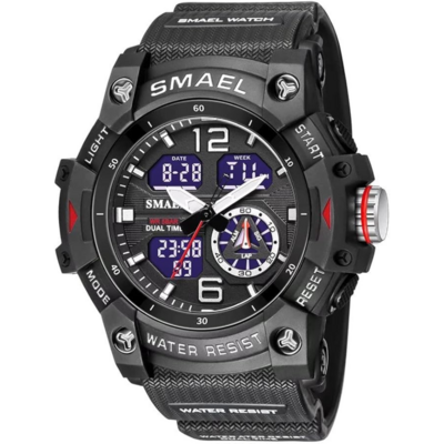 SMAEL 8007 montre de sport militaire noire avec affichage analogique et digital