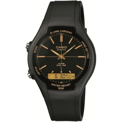Casio AW-90H analogique et numérique noire avec détails dorés
