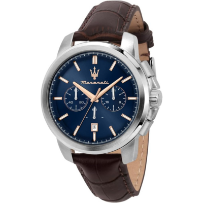 Montre chronographe Maserati Successo à cadran bleu et bracelet en cuir