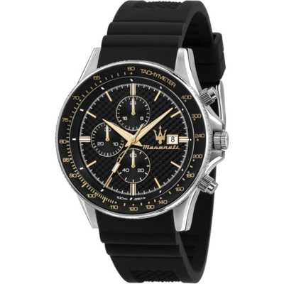 Montre chronographe noire Maserati Sfida avec bracelet en caoutchouc
