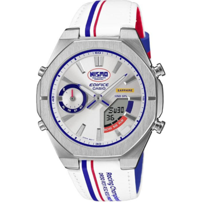Casio Edifice x NISMO Heritage Edition ECB-S10NIS blanche, rouge et bleue