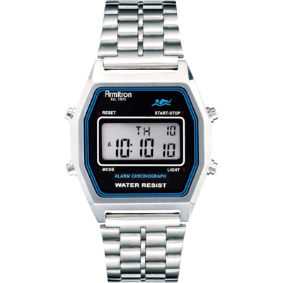 Montre digitale rétro Armitron Rubik en acier argenté