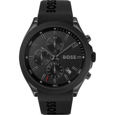 Montre BOSS Velocity noire avec cadran analogique sombre et bracelet noir