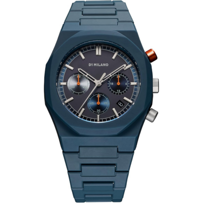 Montre D1 Milano Polychrono noire avec cadran graphique et boîtier octogonal