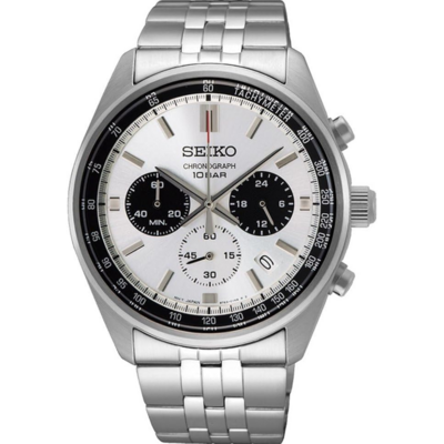Chronographe Seiko SSB425P1 avec cadran argenté et compteurs noirs