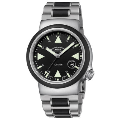 Montre Mühle-Glashütte S.A.R. Rescue-Timer avec cadran noir et bracelet en caoutchouc