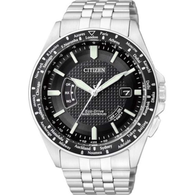 Citizen CB0021 radiopilotée avec cadran noir et bracelet en acier