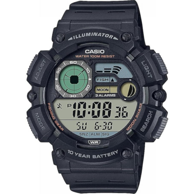 Montre numérique Casio WS-1500H noire avec indicateur de pêche et phases de lune