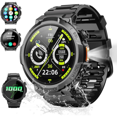 Montre connectée Soudorv S50 noire avec lampe LED intégrée