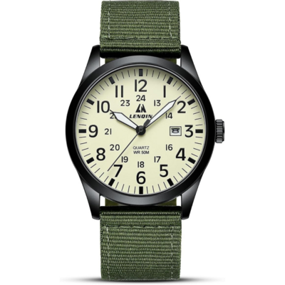 LN LENQIN LN-0550 montre quartz style militaire avec bracelet tissu