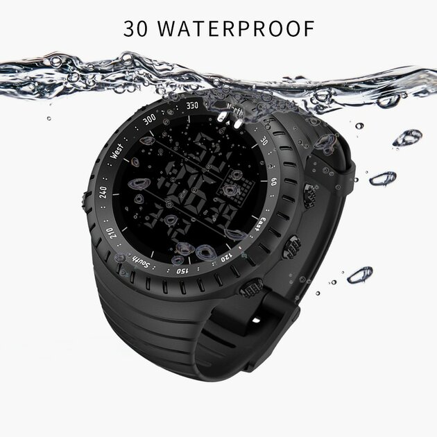Montre Digitale Sport Synoke - Étanche, Bracelet Noir Caoutchouc, Boîtier Acier - Modèle 2020+