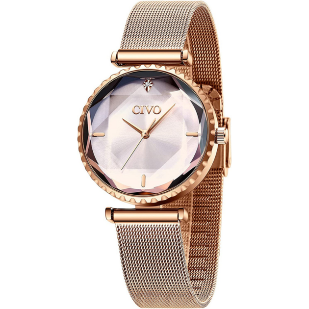 Montre Femme CIVO à Quartz - Cadran Ciel étoilé Bleu Avec Strass, Bracelet Maille Acier Inoxydable, étanche 30m, Verre Minéral, élégante Et Décontractée, Parfaite Pour Un Cadeau