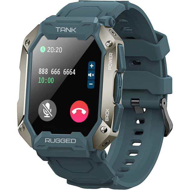 Montre Connectée Militaire étanche - Fitness, Santé, 46mm, Android/iOS, Acier/silicone Noire