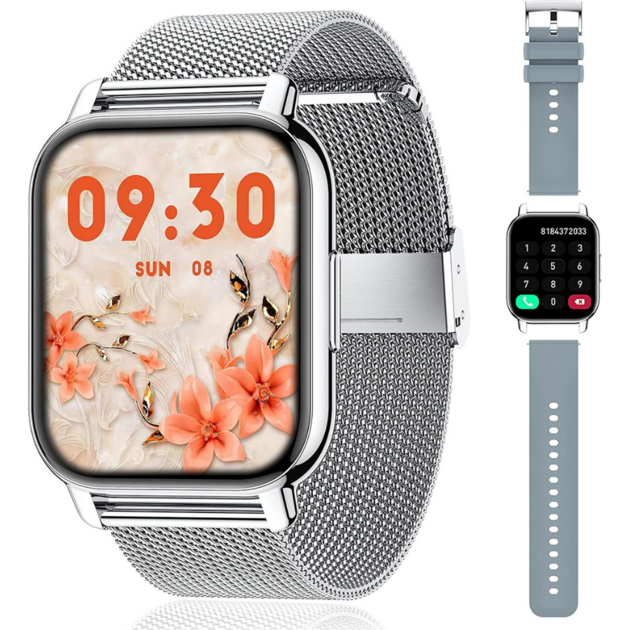 RuenTech Bracelet De Rechange Compatible Avec Popglory P66/ASWEE/SWGOTA/ LLKBOHA/LESHIDO/Cuszwee/Narcid/GT HITGX/Aycy Mt65 Y6 Smartwatch 1,85" (argent Noir